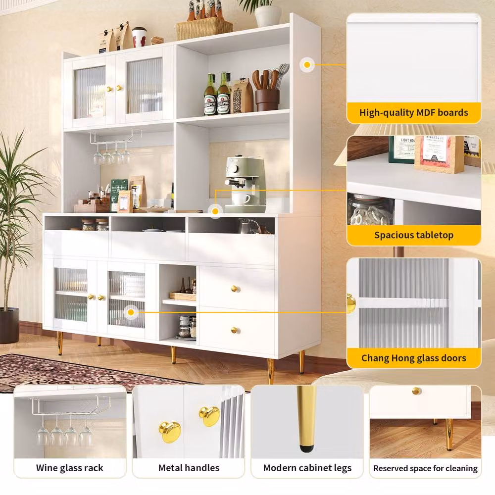 STILVORA Modern White Sideboard with Glass Doors and Wine Rack, Width: 145 cm – 3