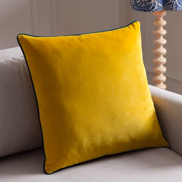 furn Meridian Velvet Square Cushion in Yellow and Turquoise, W/D/H: 45 x 45 x 45 cm