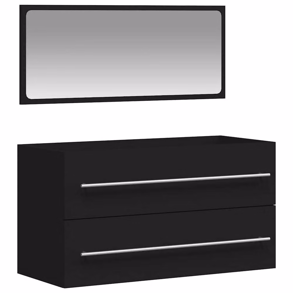 Berkfield Home Modern Black Wall Mounted Bathroom Cabinet with Mirror and Internal Shelves, W/D/H: 38.5 x 38.5 x 48.0 cm – 2