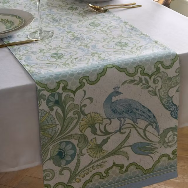 Ulster Weavers Graphic Cotton Table Runner in Green and Blue, W/D/H: 230 x 40 cm