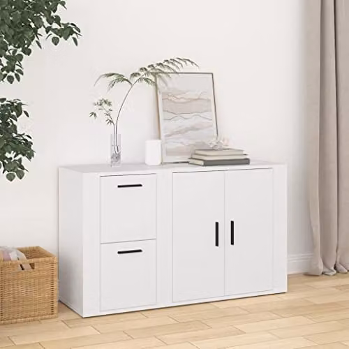 vidaXL Revera White Sideboard in Multilayer Wood, W/D/H: 100 x 33 x 59.5 cm