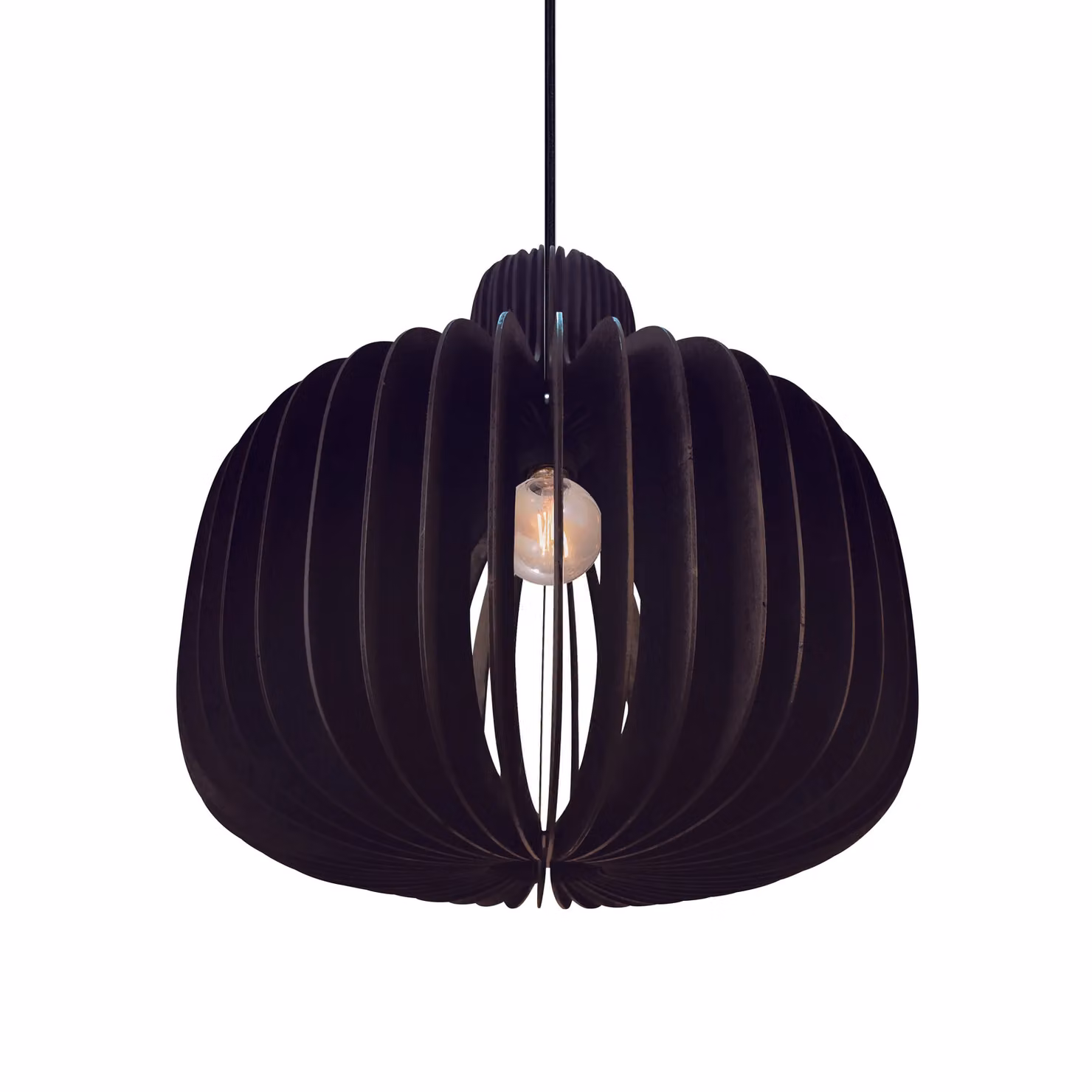 Nordlux Hazo Suspended Pendant Light in Black and Wood, E27, Diameter: 43 cm – 3