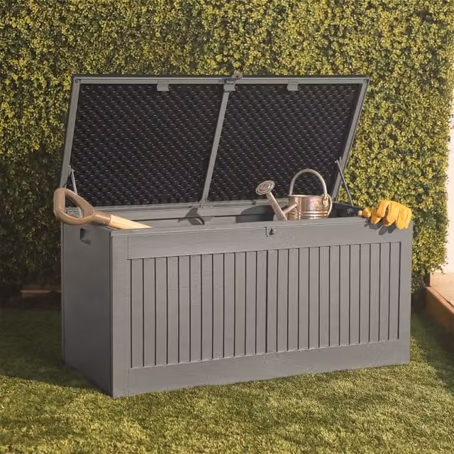 VonHaus 270L Grey Plastic Garden Storage Box