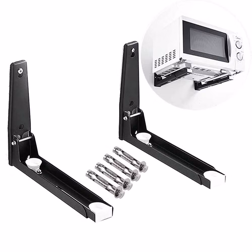 FLAVORA 2-Piece Adjustable Wall Mounted Metal Microwave and Oven Shelves in Black – 3
