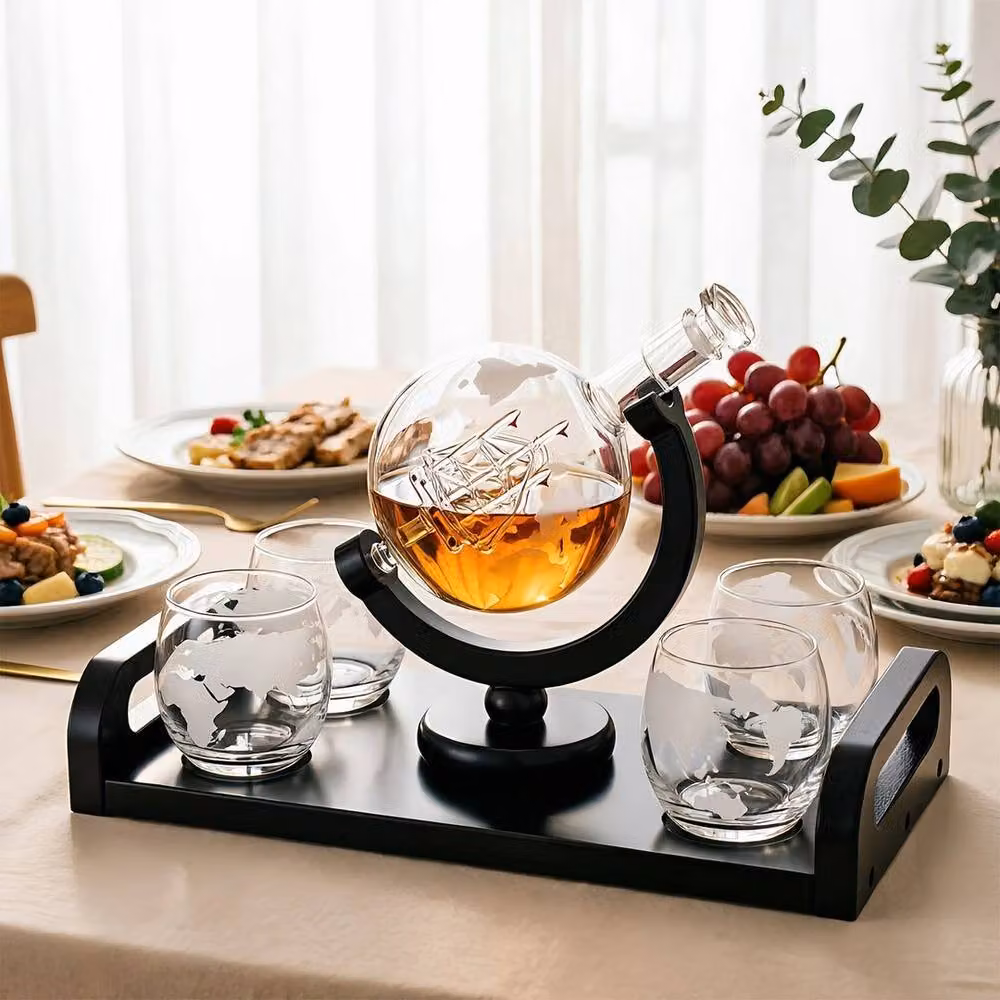 NESTLUNE Whiskey Decanter Set with 1000ml Clear Glass Globe Carafe – 3
