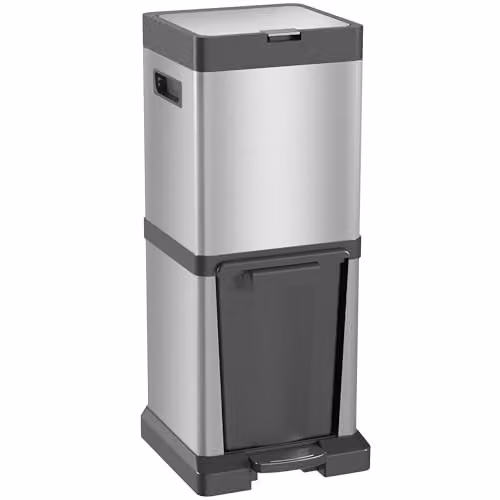 HOMCOM Silver Stainless Steel Dual Kitchen Bin with Pedal and Removable Inner Buckets, 20+14L – 1