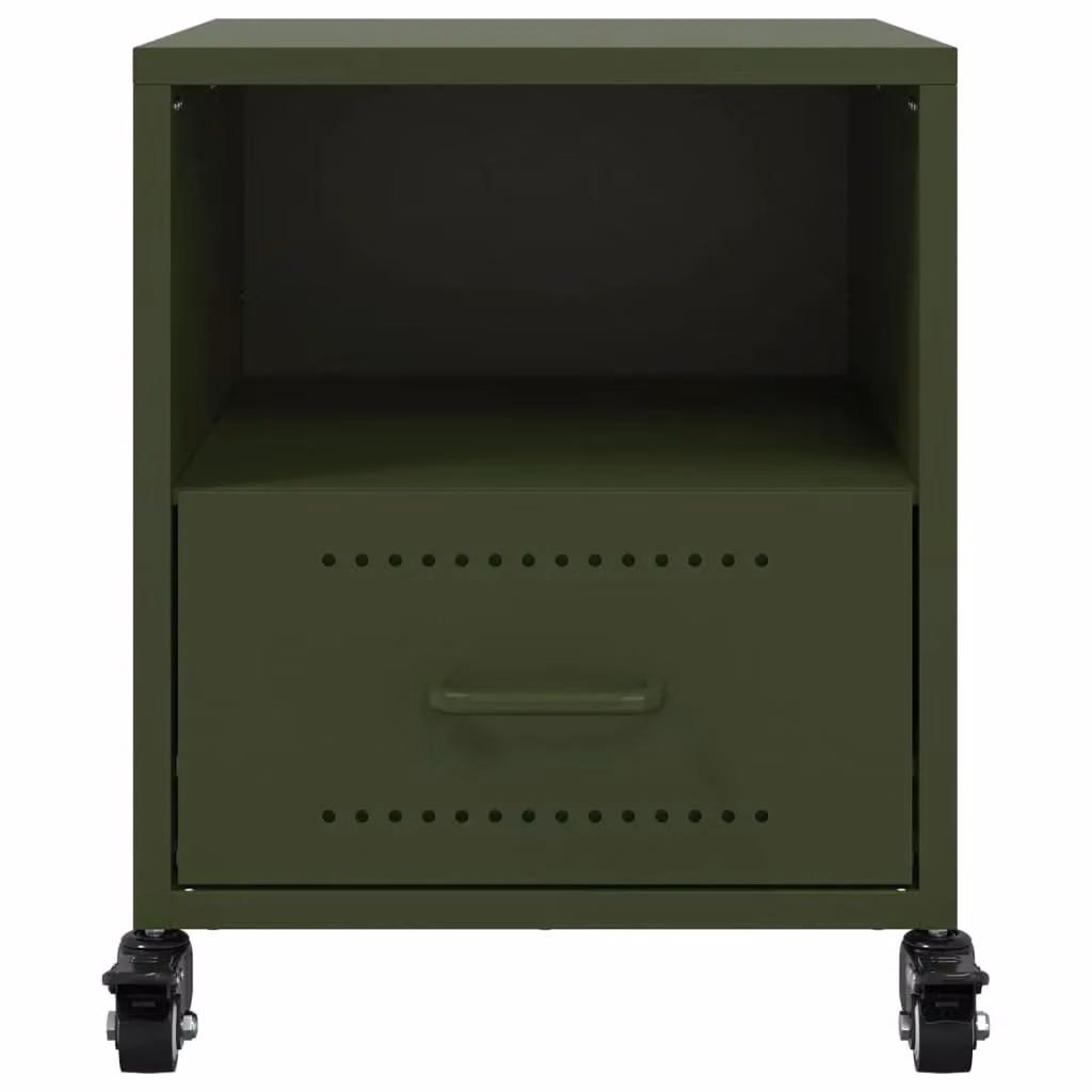 Berkfield Home Set of 2 Metal Bedside Cabinets in Olive Green, W/D/H: 36 x 39 x 43.5 cm – 3