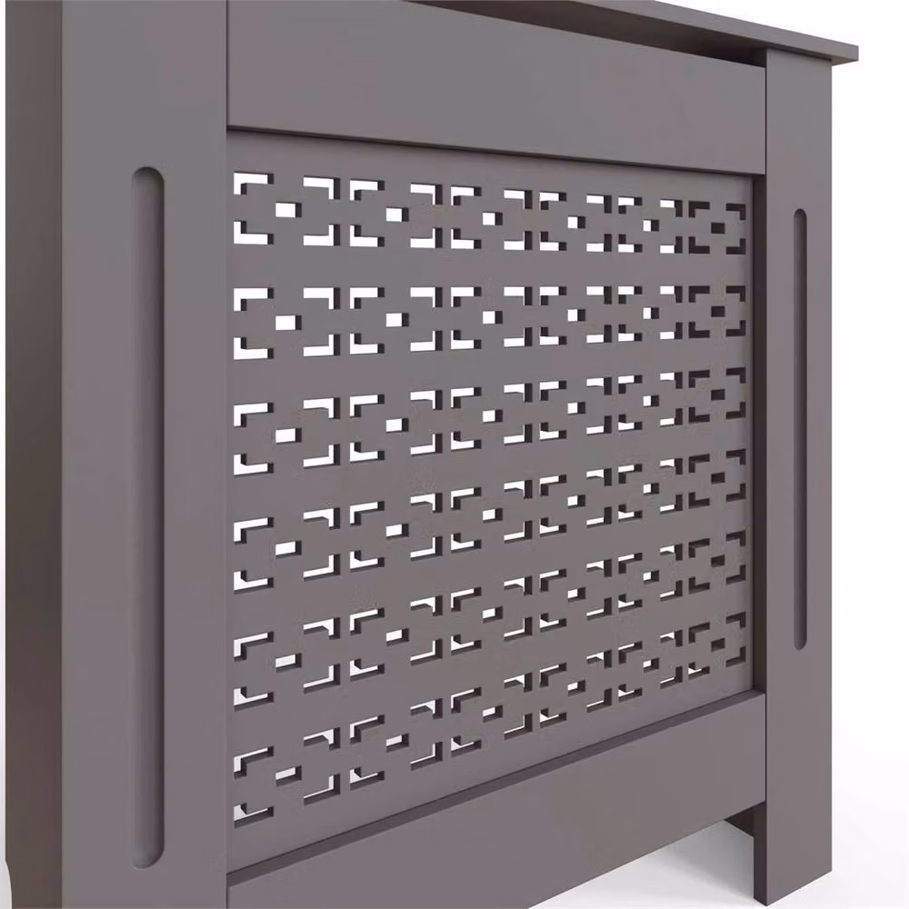 Nordara Grey Geometric MDF Radiator Cover with Matt Finish, W/D/H: 82.3 x 78.0 x 19.0 cm – 2