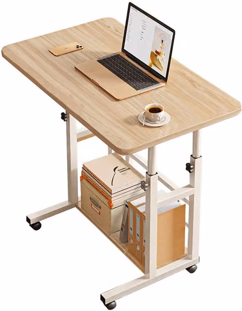 Kidkid Height-Adjustable Minimalist Wood Serving Table with Castors in Beige and White