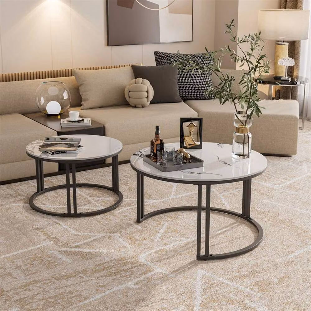 VOGREX Round Ceramic Coffee Table in White with High Gloss Finish, W: 100 cm, D: 80 cm, H: 41 cm – 4
