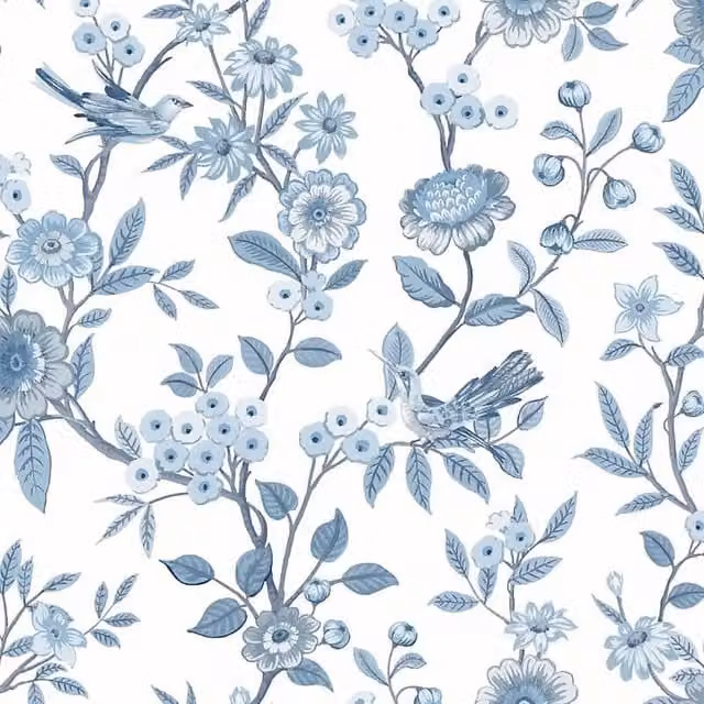 Fine Décor Eleanor Blue Floral Botanical Matt Paper Wallpaper
