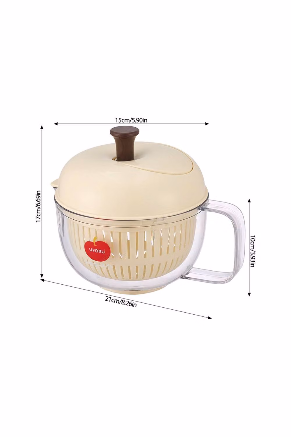 Living and Home Apple-Shaped Double-Layer Salad Spinner with Lid in Beige – 3