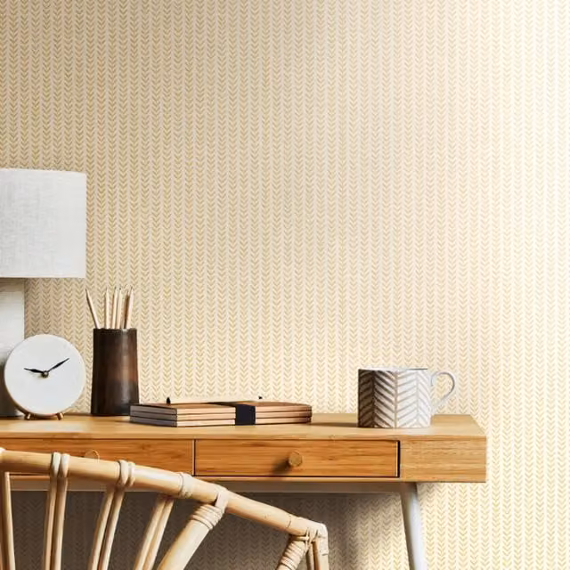 Hoopla Walls Hay Ditsy Leaf Stripe Botanical Floral Wallpaper in Yellow and Beige