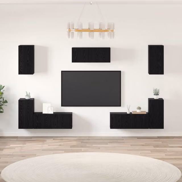 Berkfield Home Modern TV Cabinet in Black Oak with Storage Shelves and Doors – 1