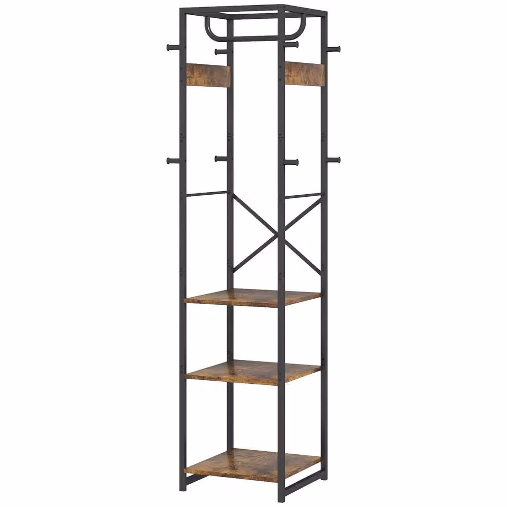 FURNOS Industrial Hall Tree with Bench and Coat Rack in Brown and Black, H 170 x W 100 x D 38.5 cm – 5