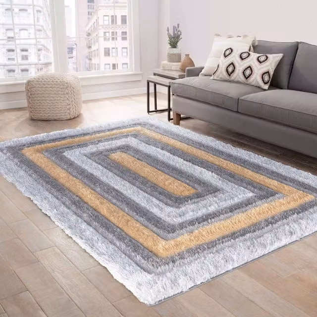 Desire Rugs Modern Soft Bordered Shimmer Shaggy Rectangular Area Rug in Yellow and Multicolour, W: 120 cm, L: 170 cm