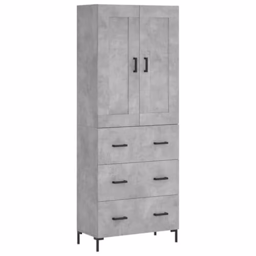 vidaXL Modern Highboard in Concrete Grey with Hinged Doors and Drawers, W/D/H: 69.5 x 34 x 180 cm