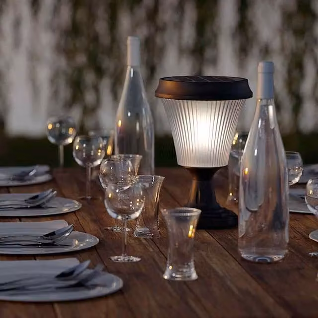 SolarCentre Winchester Solar Pillar Lantern in Black Metal with Warm White Light
