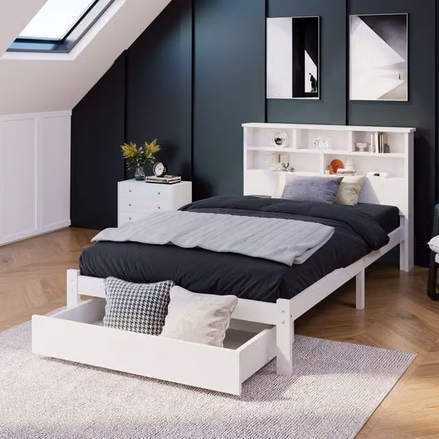 Matteo Solid Wood Single Storage Bed with Underbed Drawers in White, W/D/H: 90 x 190 cm – 1