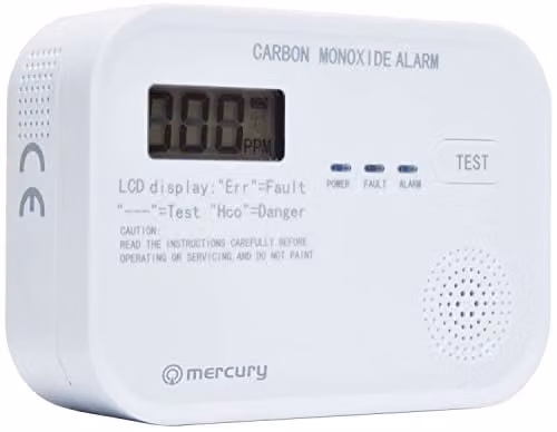 Mercury Battery-Powered Carbon Monoxide Detector with LCD Display, White
