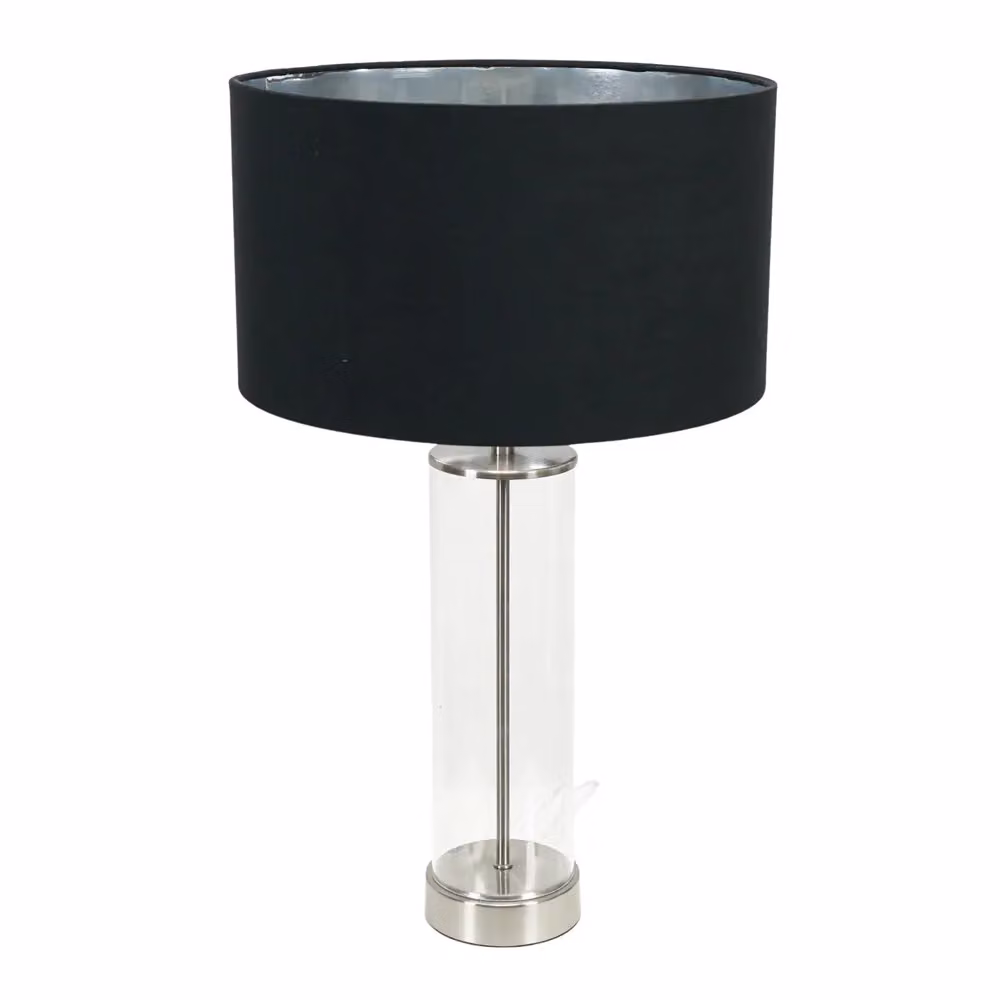 ValueLights Balan Table Lamp with Transparent Glass, Chrome and Black Inner Shade – 2