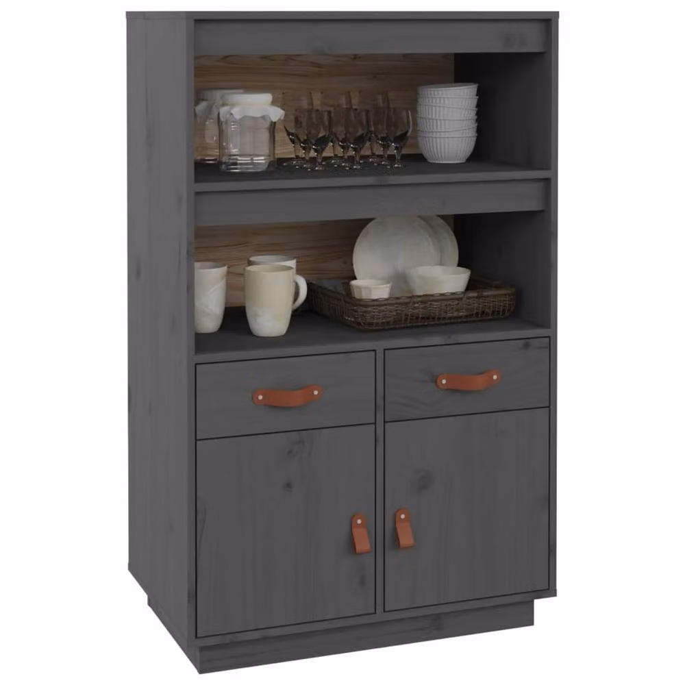 Berkfield Home Grey Rustic Solid Wood Pine Highboard W/D/H: 67 x 40 x 108.5 cm – 3