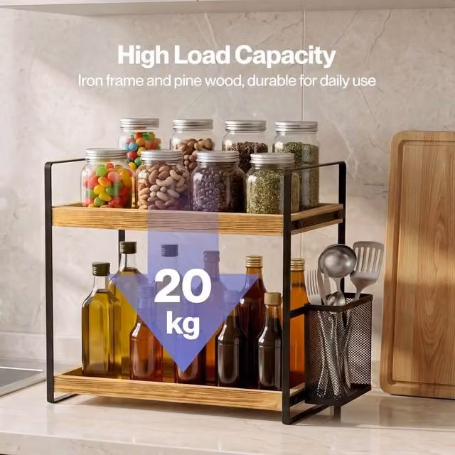 EONLION Natural 2 Tier Brown Bathroom Organiser and Skincare Storage Shelf