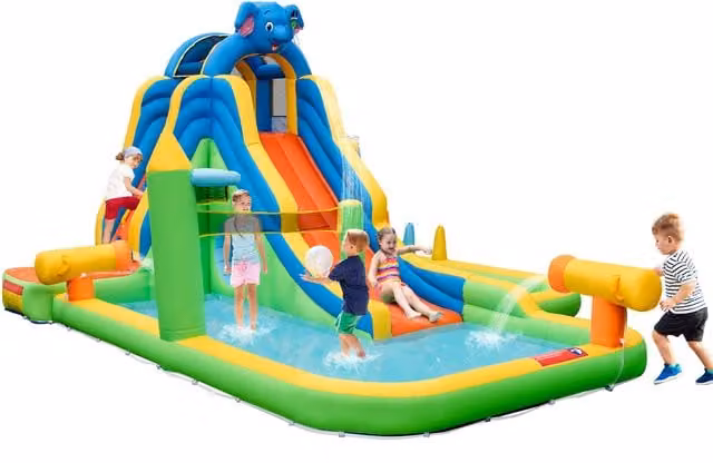 Costway Inflatable Water Slide Bouncy Castle in Blue and Multicolour