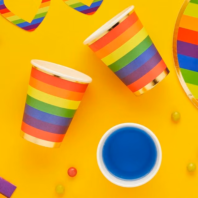 Club Green Rainbow Striped Paper Cups, Multicolour, Pack of 8
