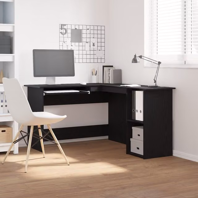 Berkfield Home Black Modern Corner Desk Made from MDF, W/D/H: 120 x 140 x 75 cm