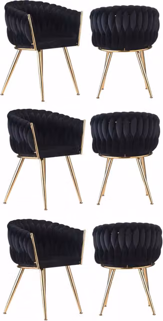 Life Interiors Set of 6 Roma Knot Velvet Dining Chairs with Armrests in Black and Gold