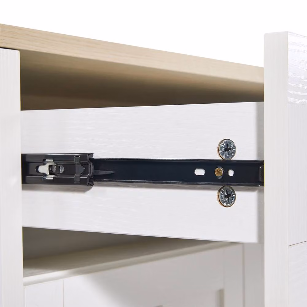 BTM Extendable Bar Table with Two Drawers and Side Shelves in White, W/D/H: 93.5 x 75.8 x 70.0 cm – 7
