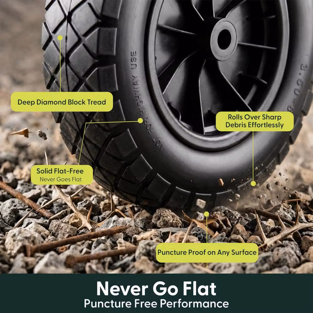 Keplin 14-inch Wheelbarrow Wheel Replacement with Black Solid Rubber Tyre – 5