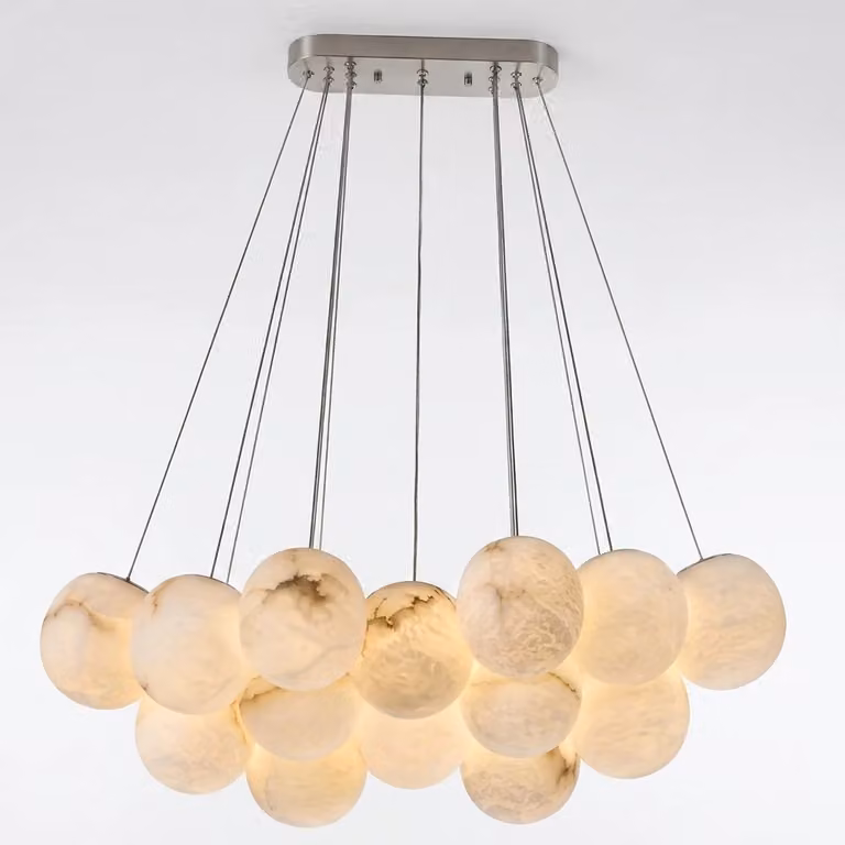 Araco Lumière Frozen Eclipse Alabaster Chandelier in White and Silver