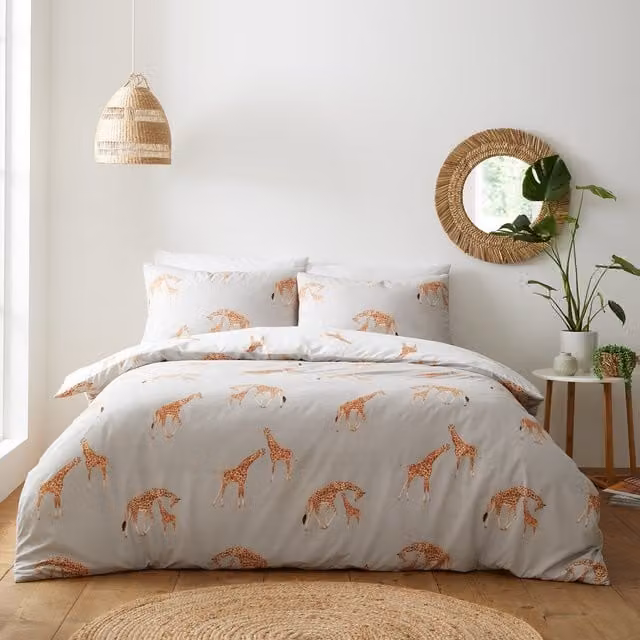My Home Reversible Giraffe Graphic Duvet Cover for Children, White, W: 140 cm, L: 200 cm