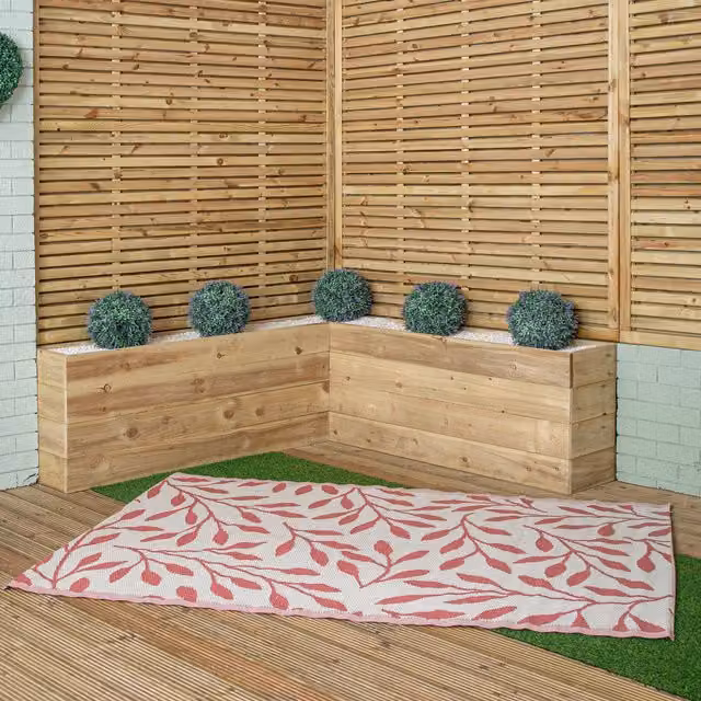 Samuel Alexander Red Floral Rectangular Outdoor Patio Rug, W: 150 cm, D: 150 cm
