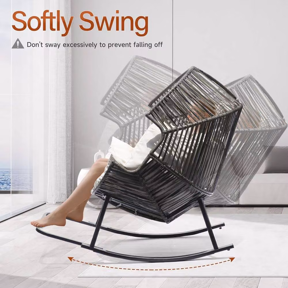 Lishetimig Oversized PE Rattan Rocking Chair with Thick Cushion in Grey – 3