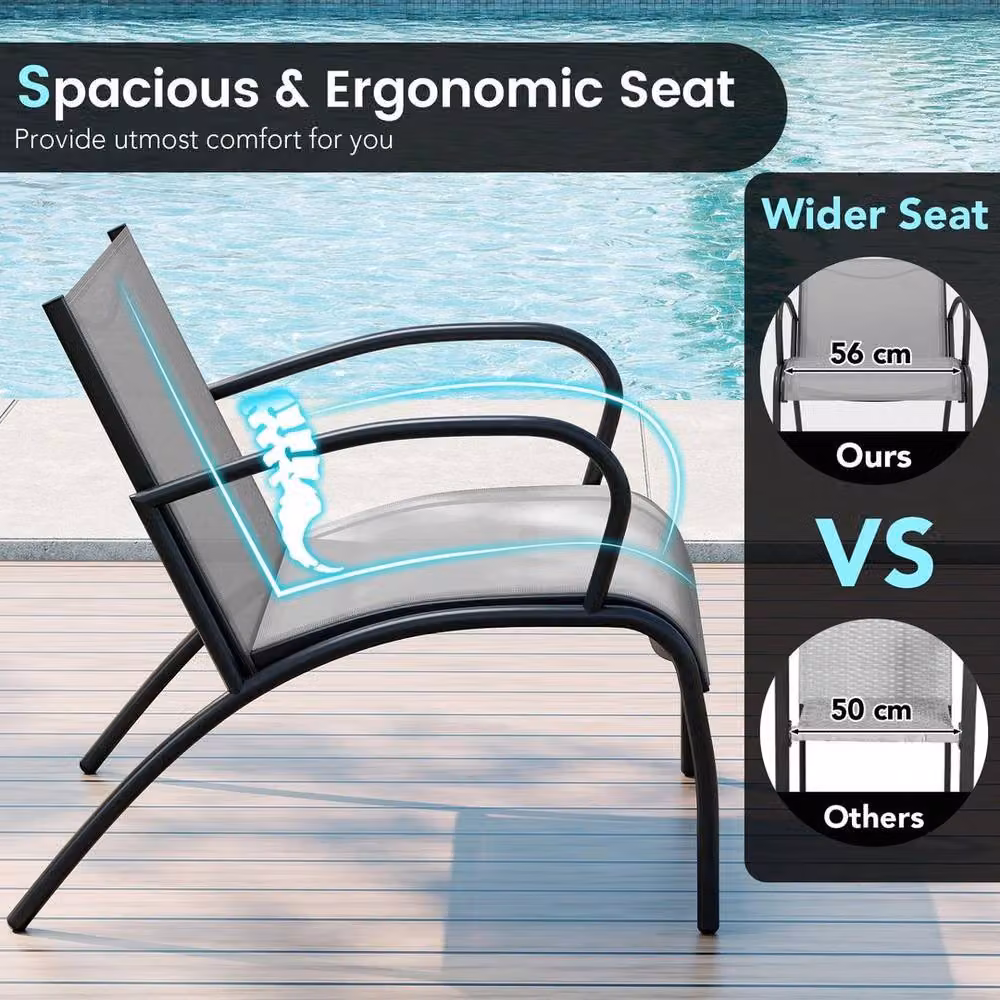 KORVIXA 3 Piece Grey Metal Patio Chair and Table Set – 3