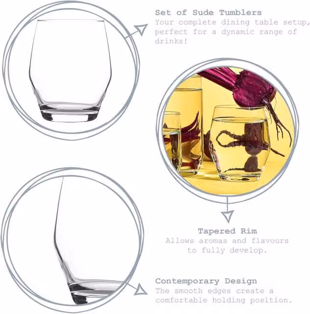 LAV Sude Transparent Glass Whisky Tumblers, 315 ml, Pack of 12