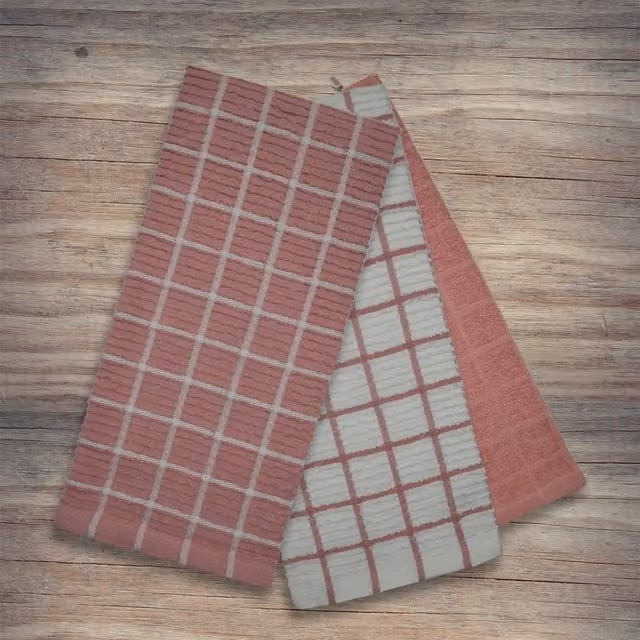 Kitchen Trends Ripple Check Super Absorbent Cotton Tea Towels, 3 Pack, Red and Pink