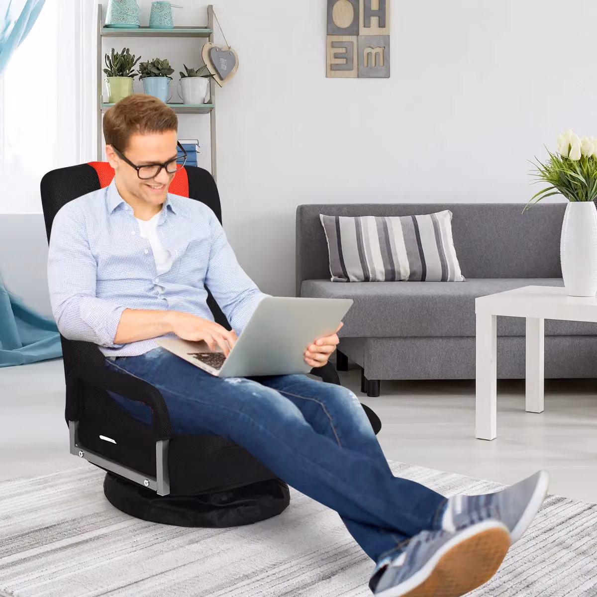 Costway Red Folding Floor Gaming Chair with 6-Position Adjustable Backrest – 3