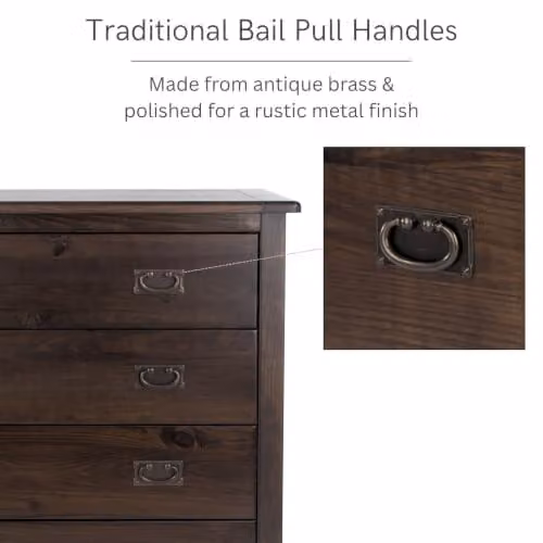 Core Products Boston 5-Drawer Chest of Drawers in Rustic Brown Lacquered Solid Pine Wood, W: 90 cm, D: 40 cm, H: 114.5 cm – 4