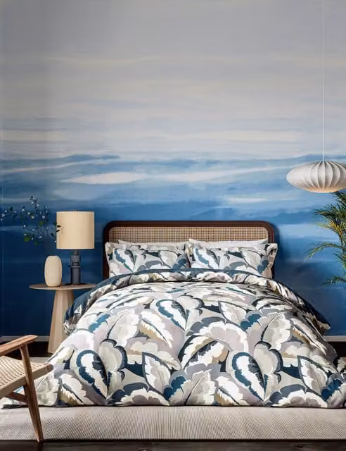 Bedeck of Belfast Harlequin Calathea Blue Mix Pure Cotton Mako Satin Duvet Cover 200 x 200 cm