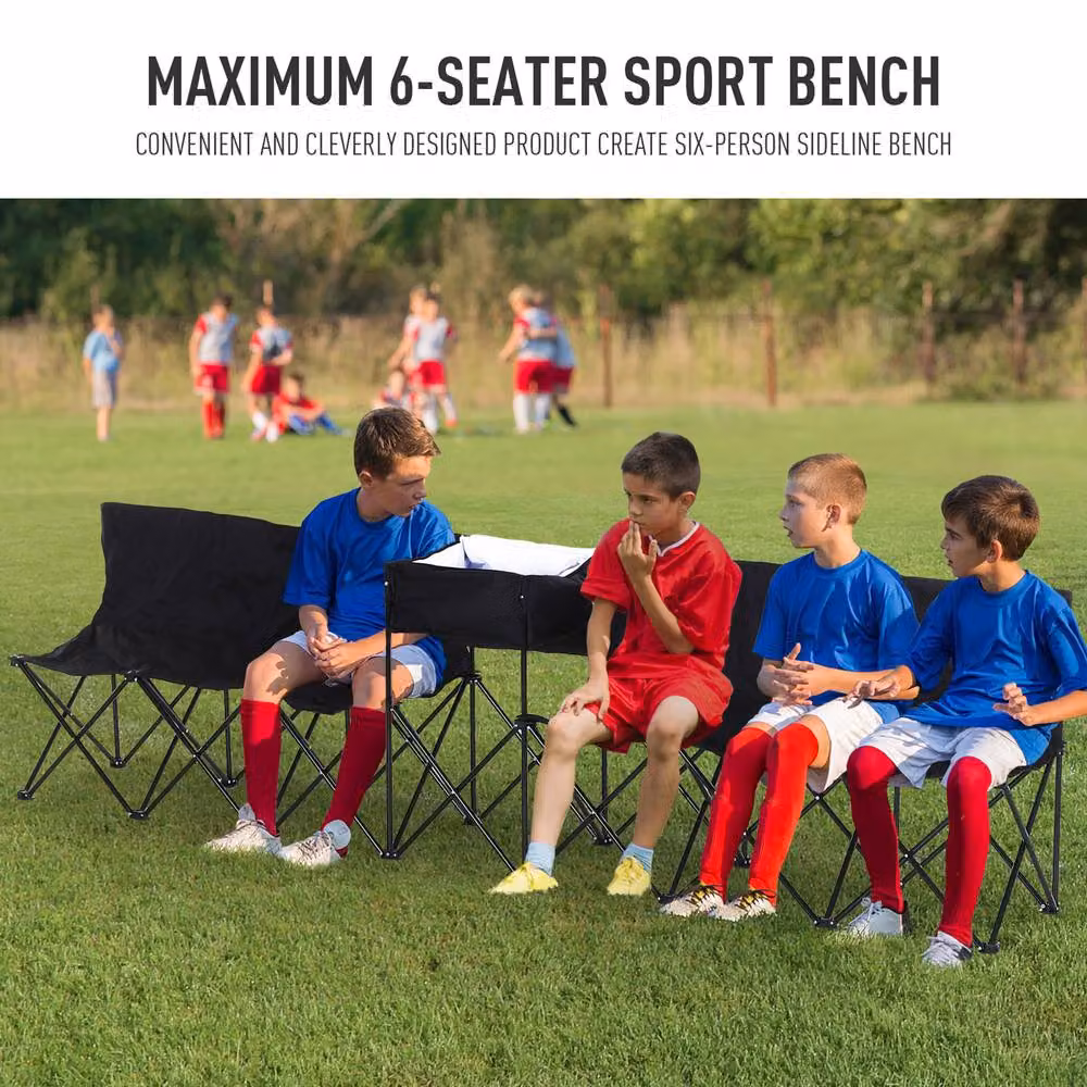 STILVORA 6 Seat Folding Bench with Cooler Box in Black – 6