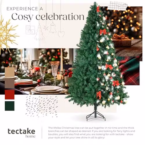 tectake Artificial Christmas Tree in Green with Dense Needles and Metal Stand, Height: 210 cm – 8