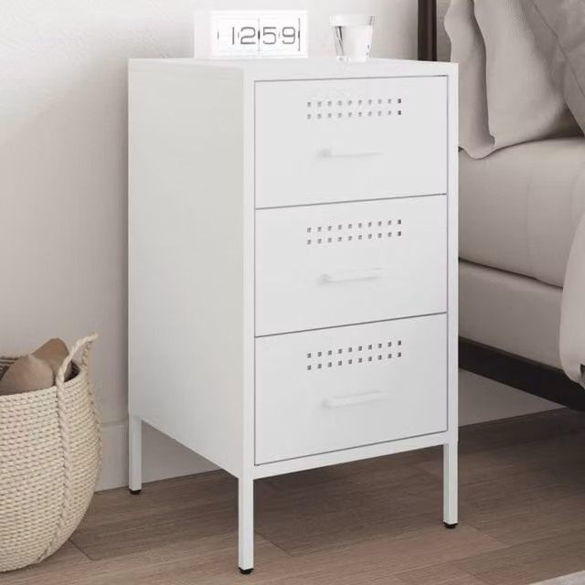 Berkfield Home White Metal Bedside Cabinet W/D/H: 36 x 39 x 68 cm – 1