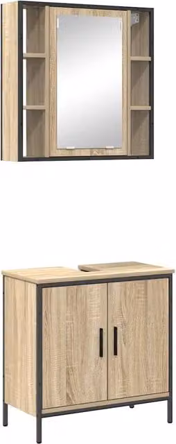 Berkfield Home 2 Piece Modern Bathroom Furniture Set in Sonoma Oak and Cream