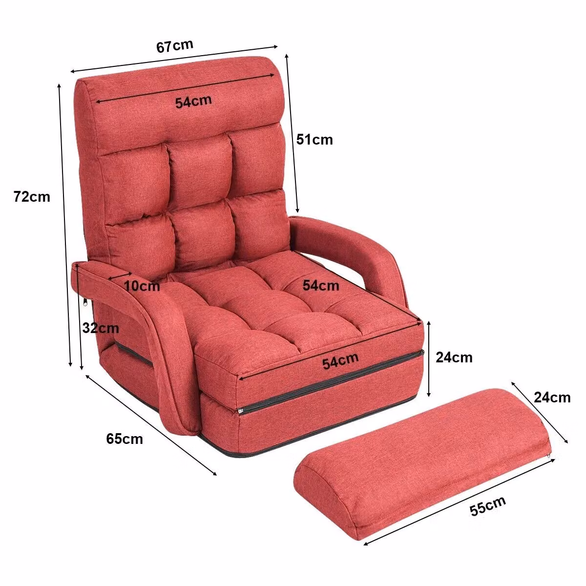 Gymax Red Folding Sofa Floor Gaming Chair with Armrests and Headrest – 2