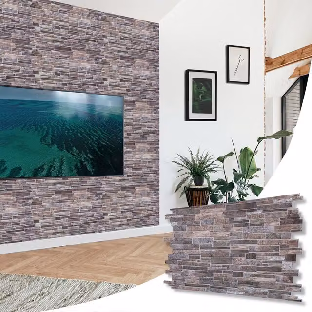 NOVECRAFTO Stone Effect 3D PVC Wall Cladding Panels in Natural Grey, W: 96 cm, H: 48 cm