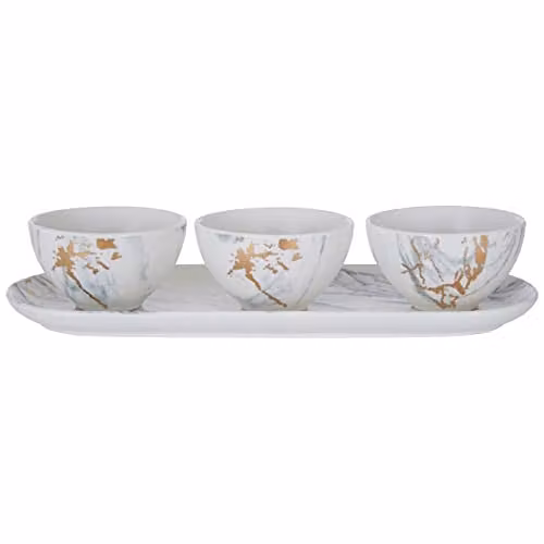 Premier Housewares Orsina Marble Luxe 4 Piece Tapas Set in White with Gold Finish Detail – 1